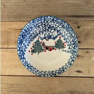 Vintage "Cabin In The Snow" by Tienshan. 6.5" x 2" Coupe Cereal Bowl